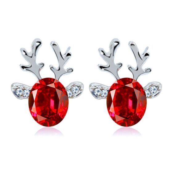 Post Reindeer earrings Red & Metallic Silver Antles Chritsmast  Fashion Jewelry - Picture 2 of 2